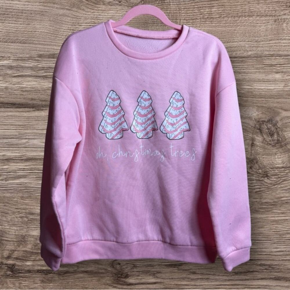 SHEIN Christmas tree, cakes, sweatshirt, pink. Medium